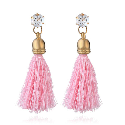 Colorful diamond-encrusted alloy fringed earrings