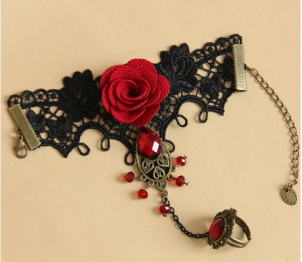 Pulsera vintage de encaje de metal con rosas rojas 