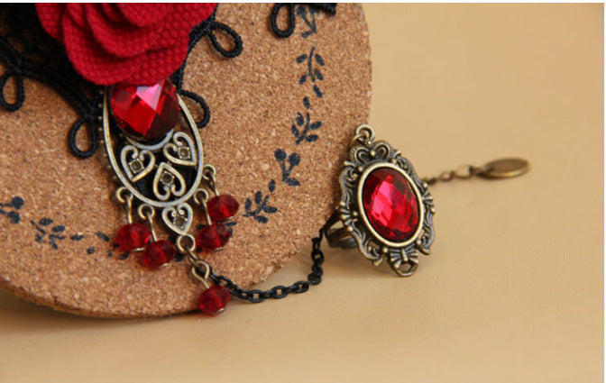 Pulsera vintage de encaje de metal con rosas rojas 