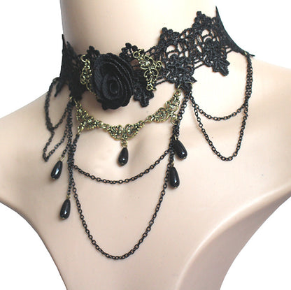 Black Rose Flower Gemstone Pendant Necklace