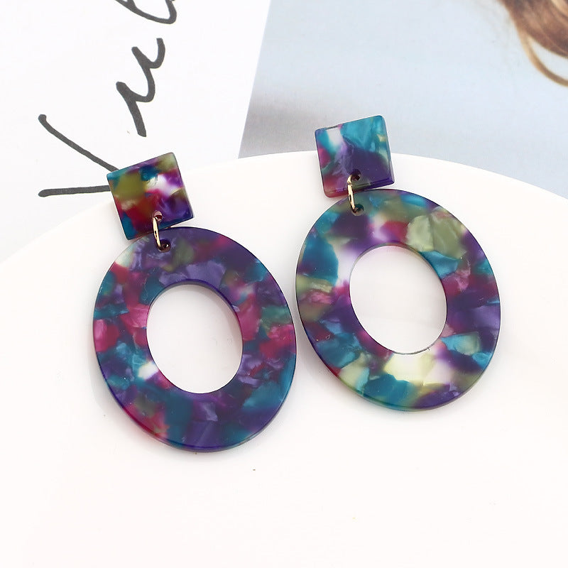 Geometric oval pendant stud earrings