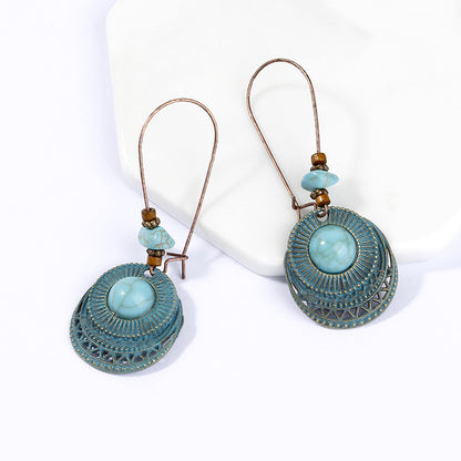 Long round turquoise earrings