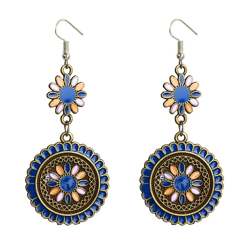 Alloy drip oil round sunflower earrings