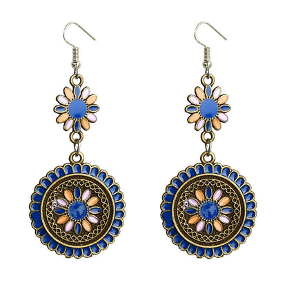 Alloy drip oil round sunflower earrings