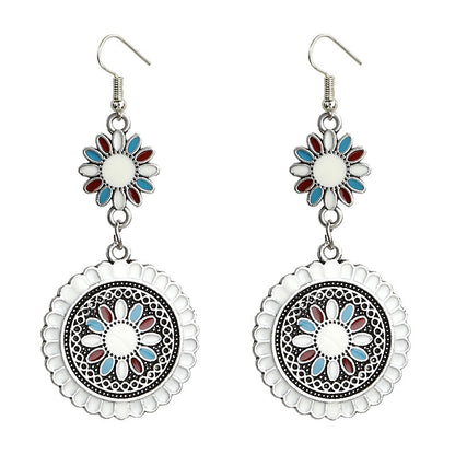 Alloy drip oil round sunflower earrings