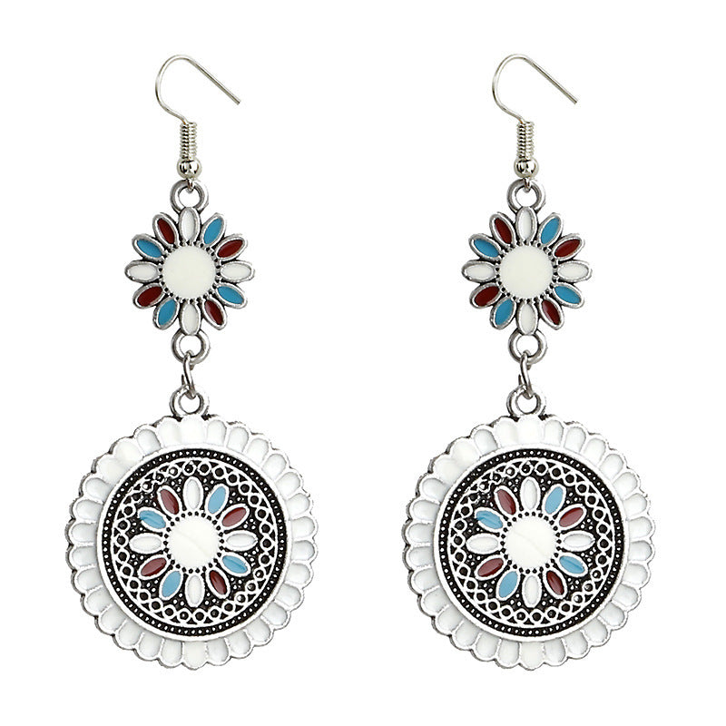 Alloy drip oil round sunflower earrings