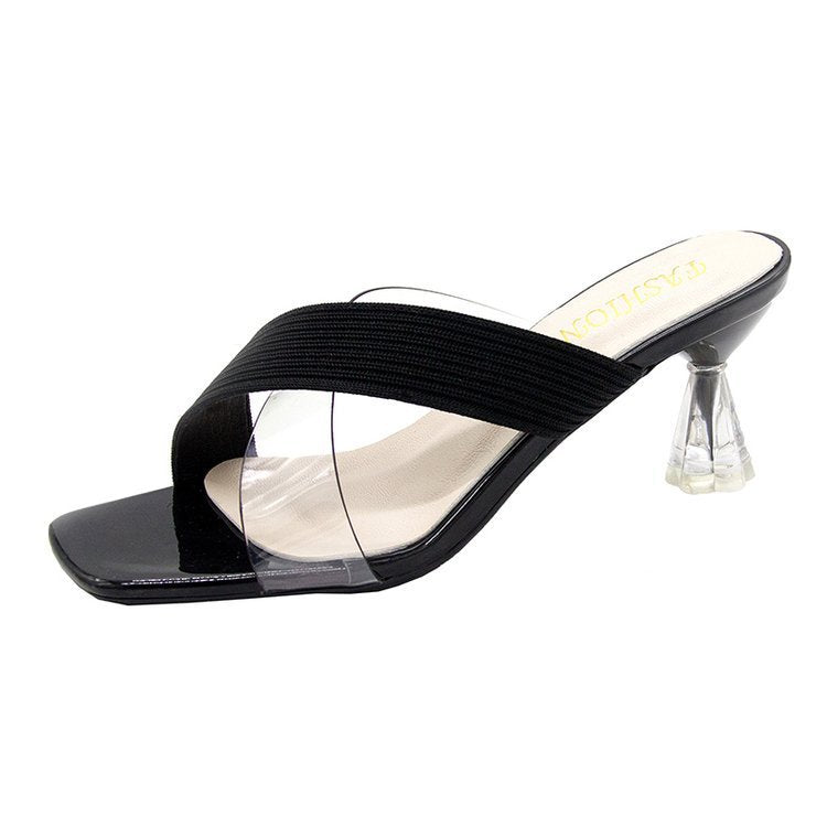 Transparent high-heeled cool slippers