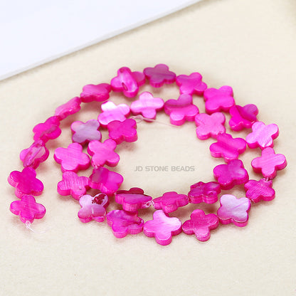 Multi-colored shell four-leaf clover-shaped loose beads