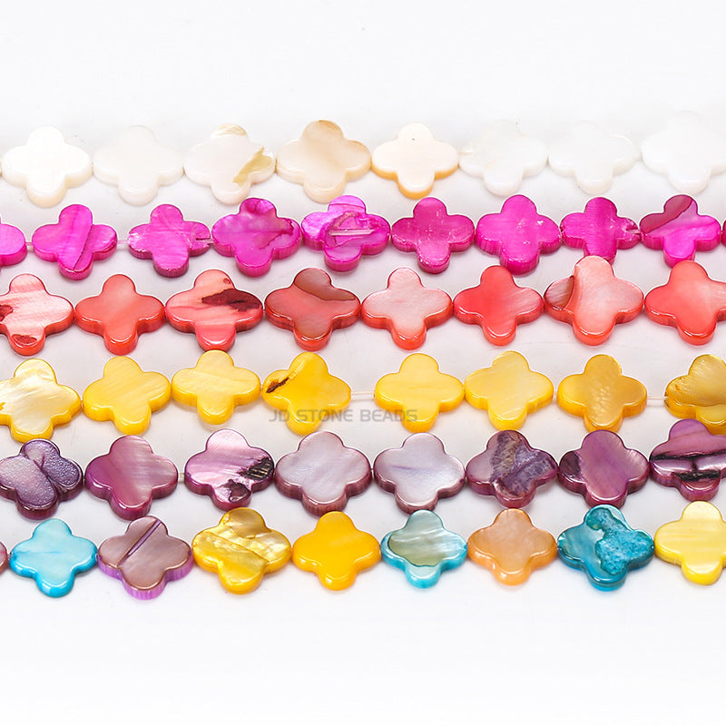 Multi-colored shell four-leaf clover-shaped loose beads