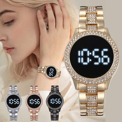 Dual Row Rhinestone Waterproof LED Electronic Watch