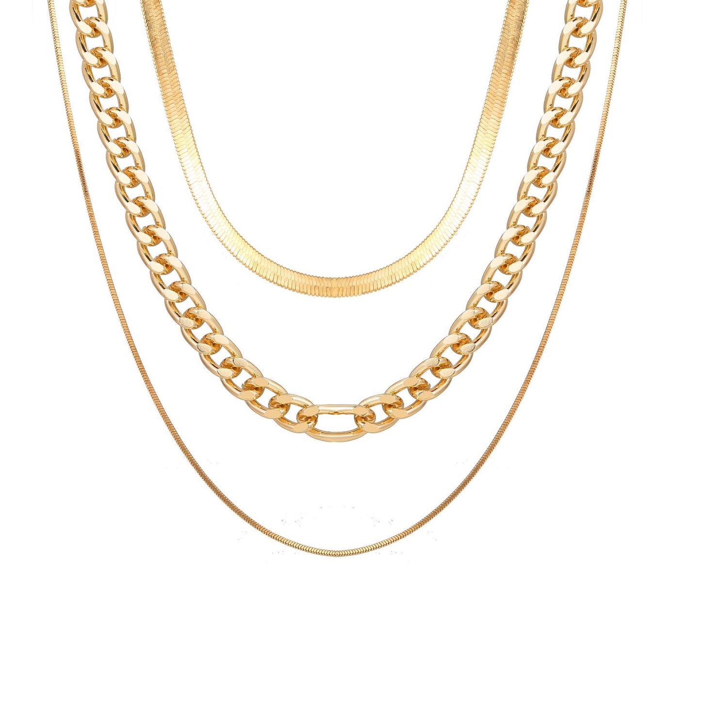 Layered thick chain triple lock necklace