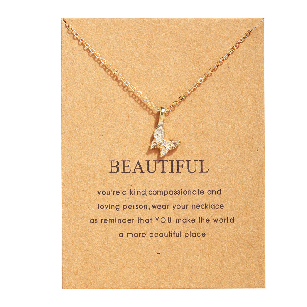 Letter Paper Card Butterfly Cat Alloy Necklace