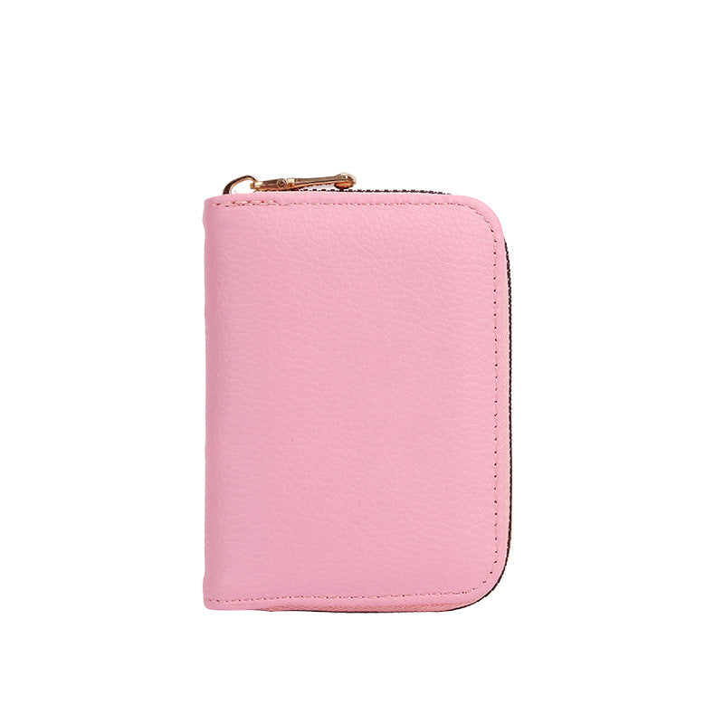 Solid color lychee pattern organ card bag wallet