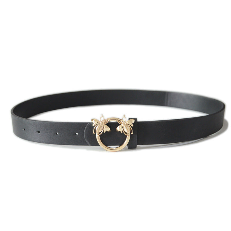 Bee buckle imitation leather belt