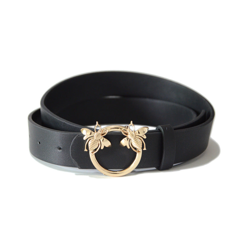 Bee buckle imitation leather belt