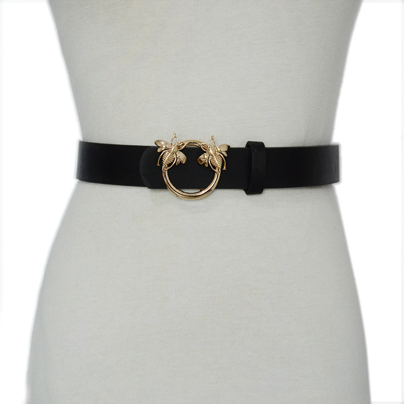 Bee buckle imitation leather belt