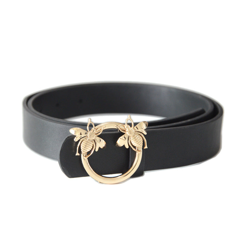 Bee buckle imitation leather belt