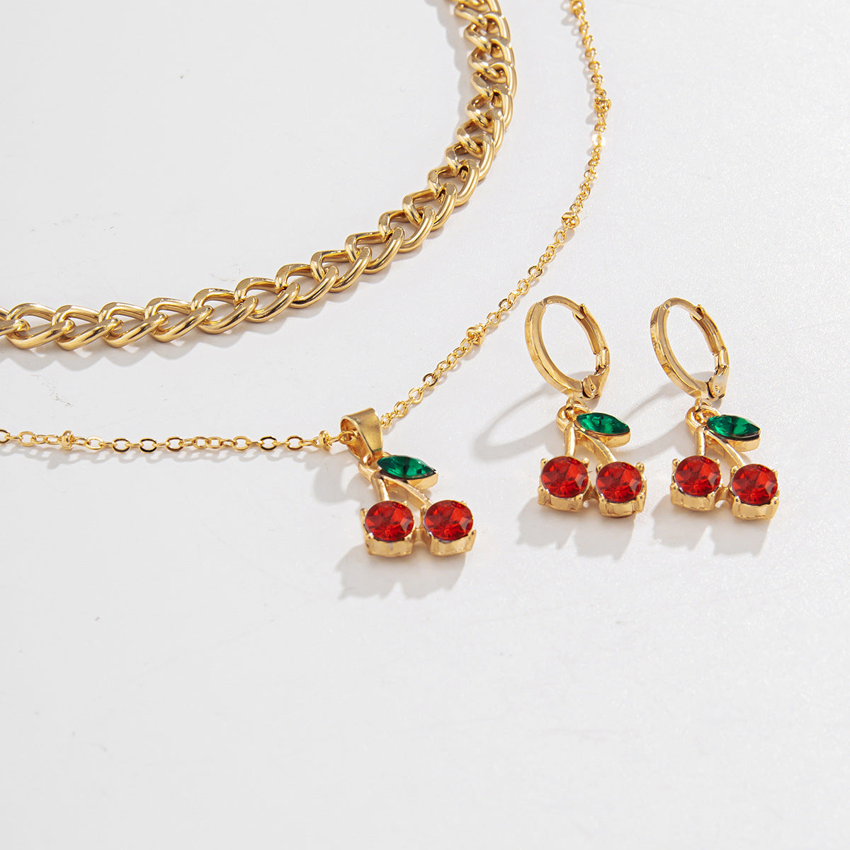 Versatile Cherry Earrings Necklace Set