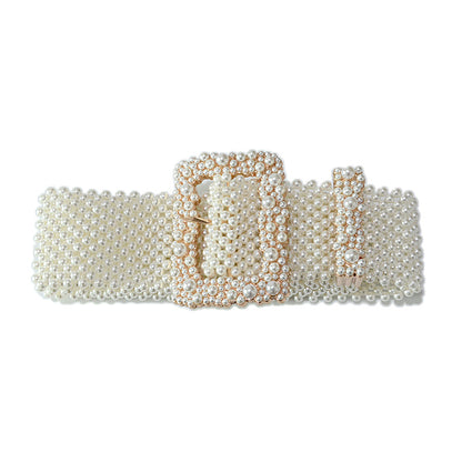 Atmospheric Pearl Square Buckle Decorative Wide Belt