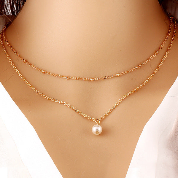 Layered Metal Imitation Pearl Necklace