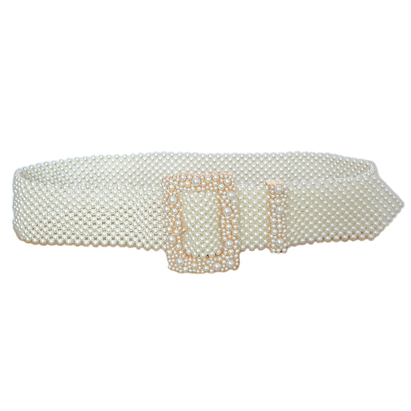 Atmospheric Pearl Square Buckle Decorative Wide Belt