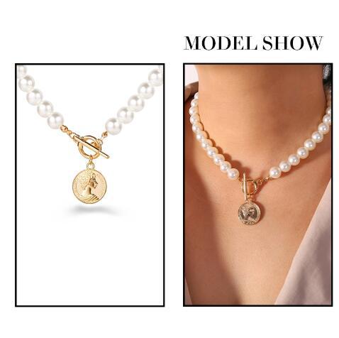 Imitation Pearl Coin Pendant Necklace