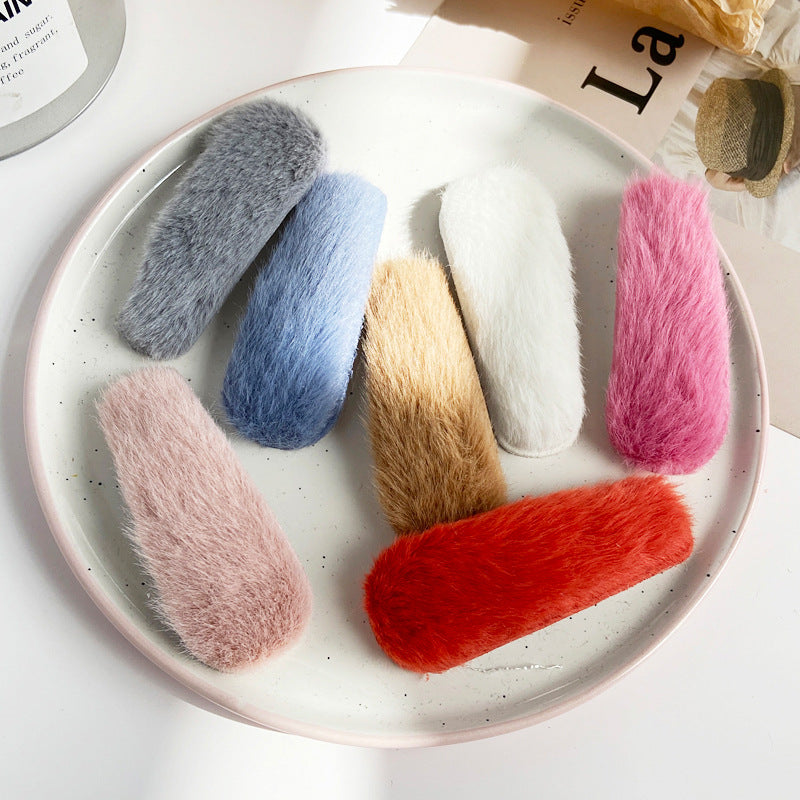 Plush Candy Color Faux Rabbit Fur Hair Clip