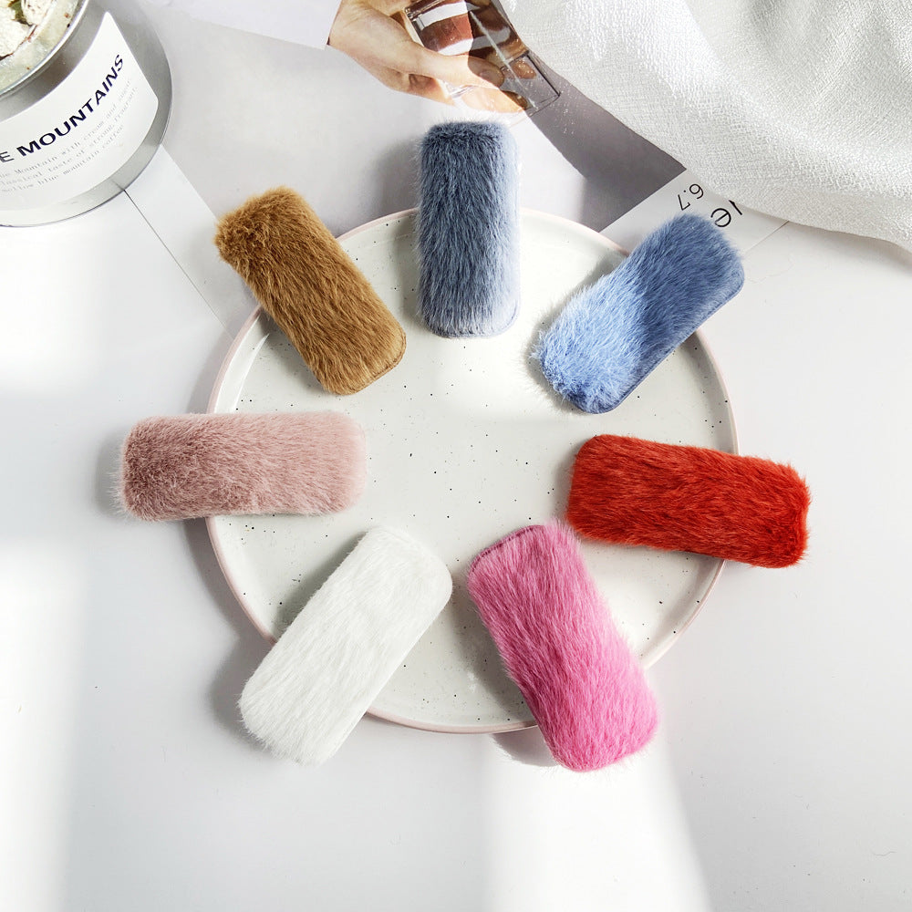 Plush Candy Color Faux Rabbit Fur Hair Clip