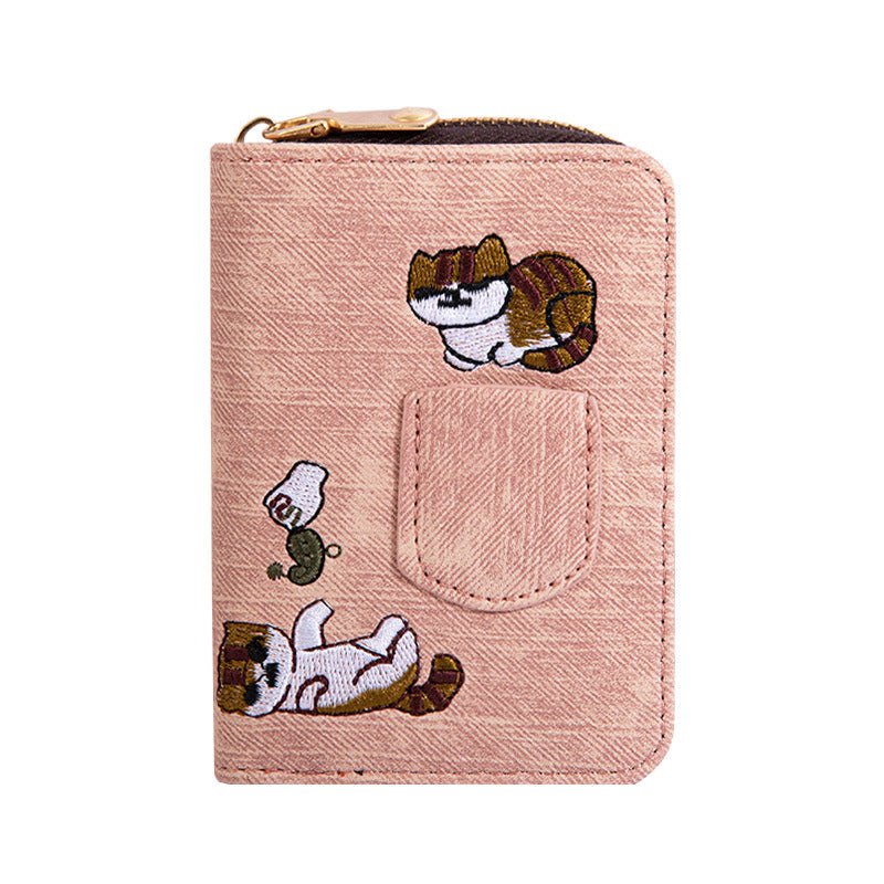 Canvas embroidery cute folding wallet