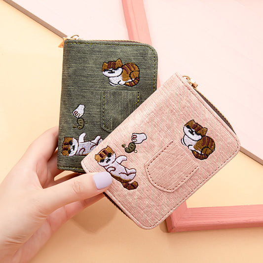 Canvas embroidery cute folding wallet