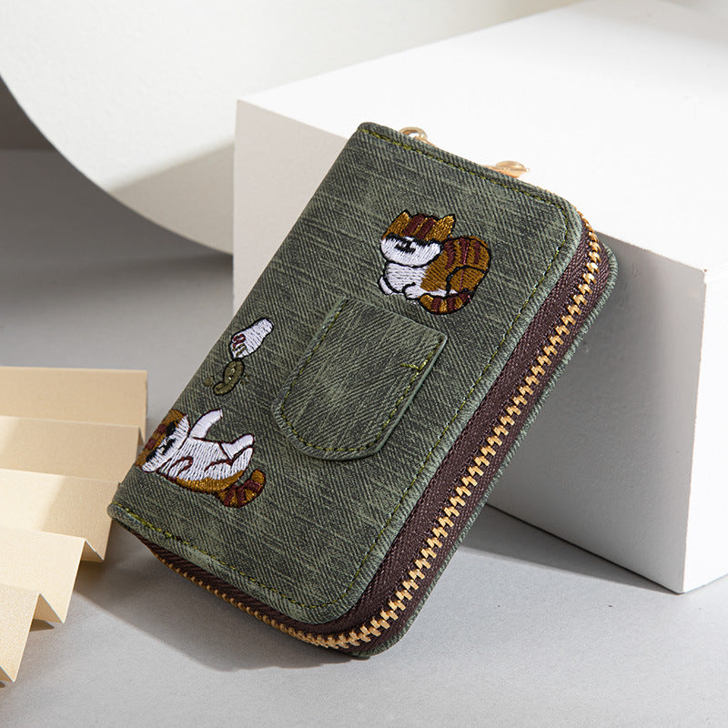 Canvas embroidery cute folding wallet