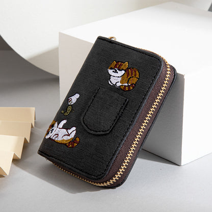 Canvas embroidery cute folding wallet