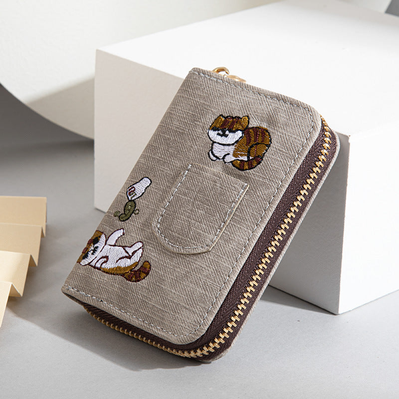 Canvas embroidery cute folding wallet