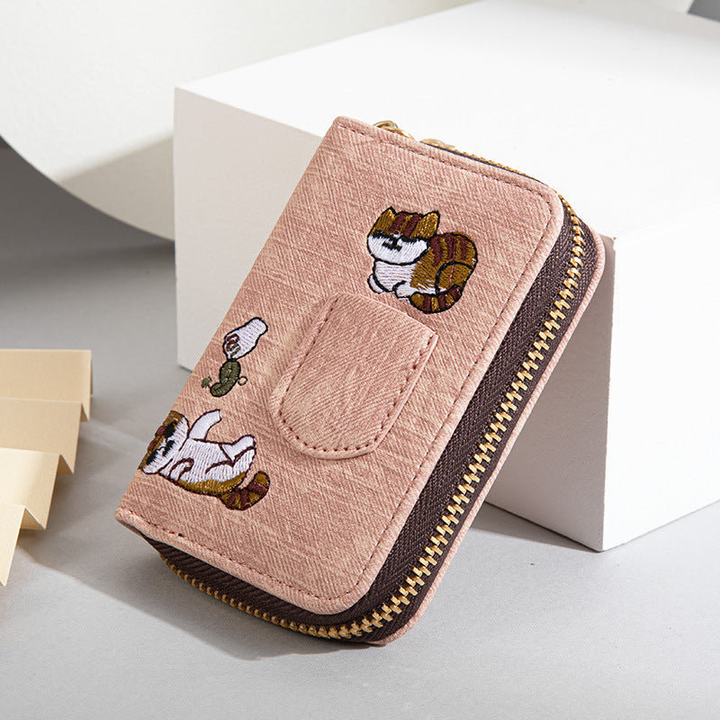 Canvas embroidery cute folding wallet