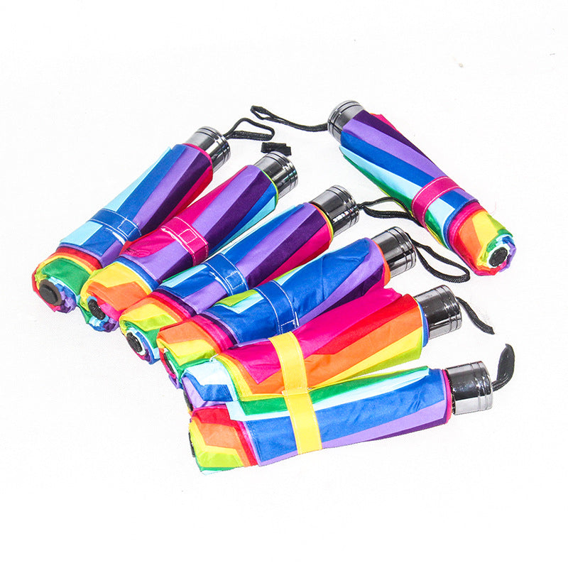 Hongfu 3-Fold Rainbow Umbrella Impact Fabric Umbrella