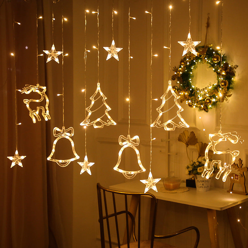 Solar Christmas Curtain Lights Star and Moon Lights String Lights