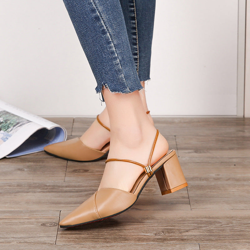 Half-dragged block heel sandals for women