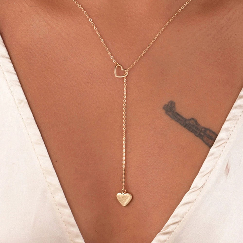 Peach heart love Y-shaped clavicle necklace