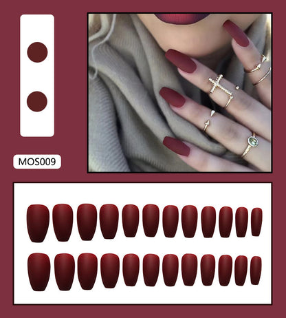 Western Style Matte Burgundy Detachable Nail Patches