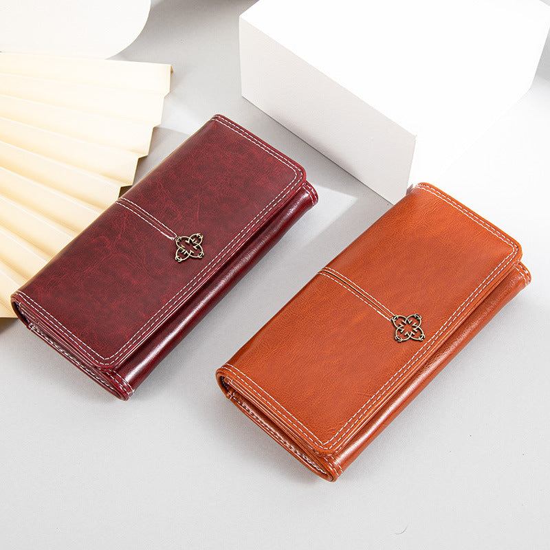 New oil wax leather wallet retro