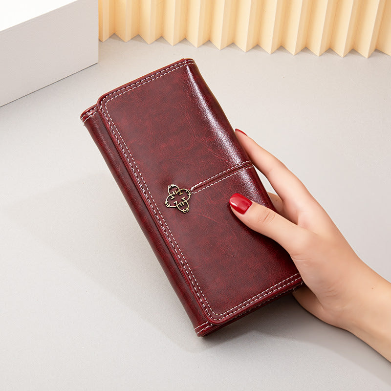 New oil wax leather wallet retro