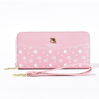 Puppy print single pull clutch bag wallet