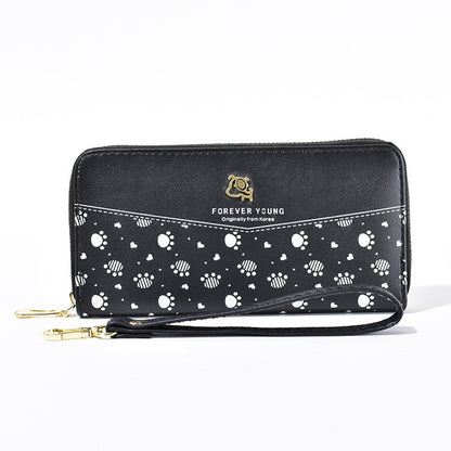 Puppy print single pull clutch bag wallet