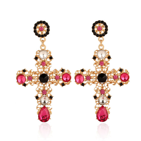 Big brand cross diamond earrings