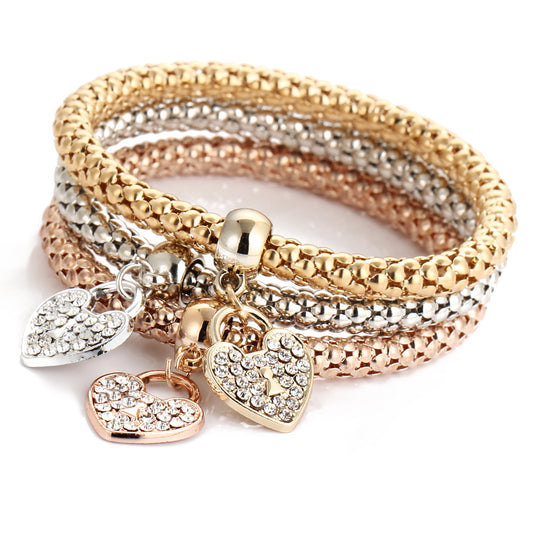 Popcorn bracelet with diamond heart pendant