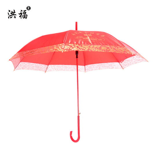 Red Bridal Wedding Umbrella Lace Long Handle Umbrella