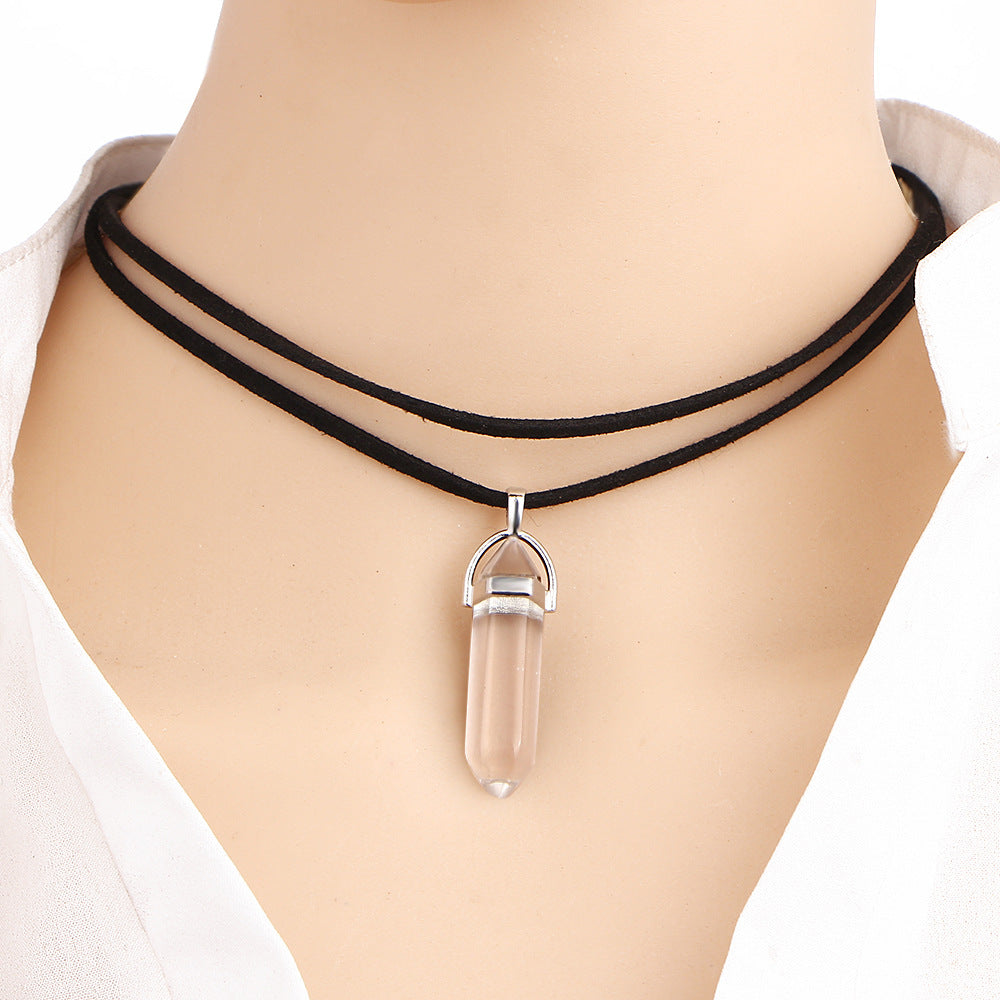 Crystal Hexagonal Choker Sweater Necklace Pendant