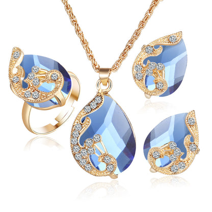 Crystal Water Drop Peacock Three-piece Set