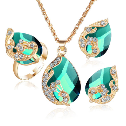 Crystal Water Drop Peacock Three-piece Set