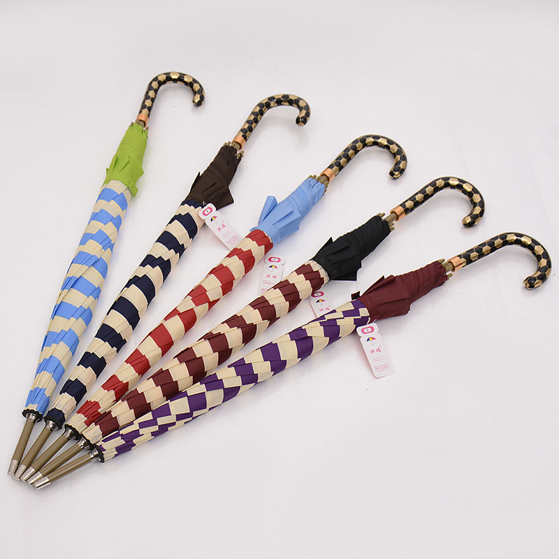 65cm Fiberglass Striped Long Handle Business Umbrella